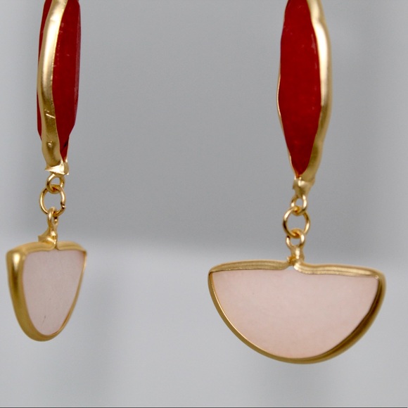 Gold outlined geometrical gemstone drop earrings - Picture 1 of 3
